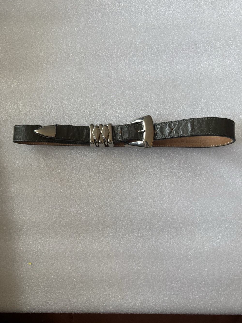 Vtg STREETS AHEAD LA Green Leather BELT Silver Buckle Western Small